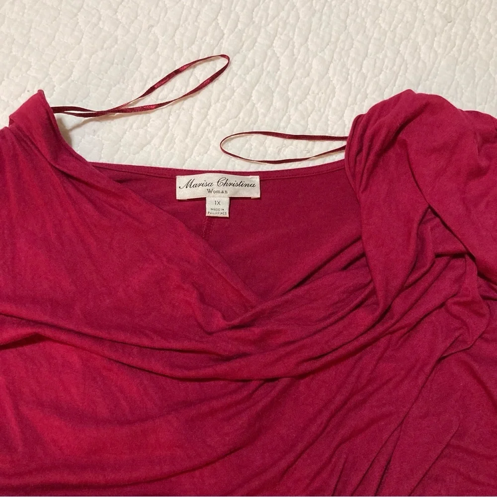 Marisa Christina Red Draped Cap Sleeve Blouse | Soft & Comfy | Summer Parties - Picture 8 of 8